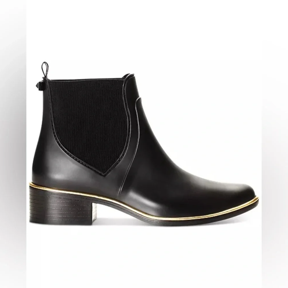 NEW Kate Spade New York Women's Black Gold Rubber Rain Bootie Size 7